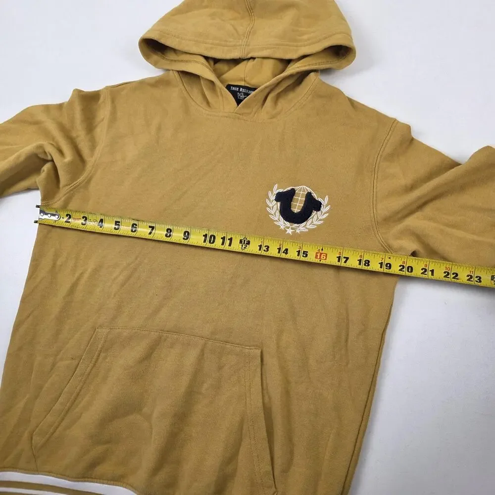 True Religion Hoodie Mens Small Tan‎ Pullover Embroidered Logo Retro Streetwear